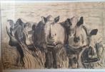 Grote tekening Neushoorns, houtskool op papier, jaren 70., Ophalen