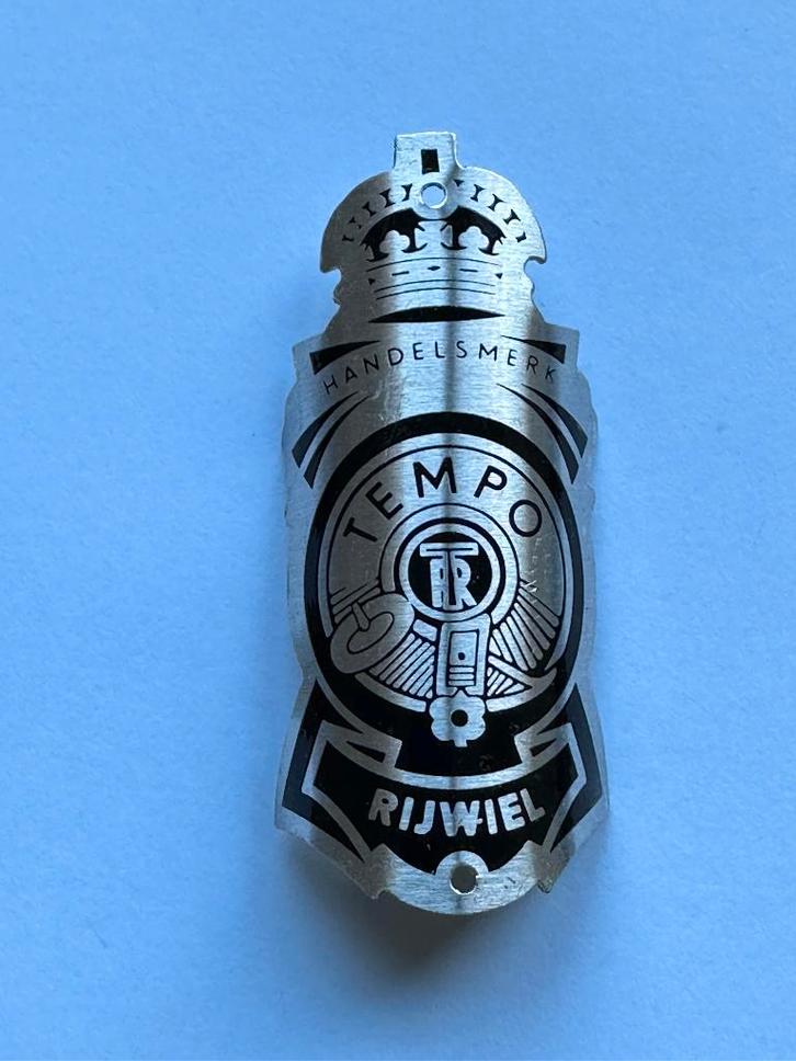 Balhoofdplaatje TEMPO rijwiel balhoofd plaatje., Verzamelen, Merken en Reclamevoorwerpen, Gebruikt, Gebruiksvoorwerp, Ophalen of Verzenden