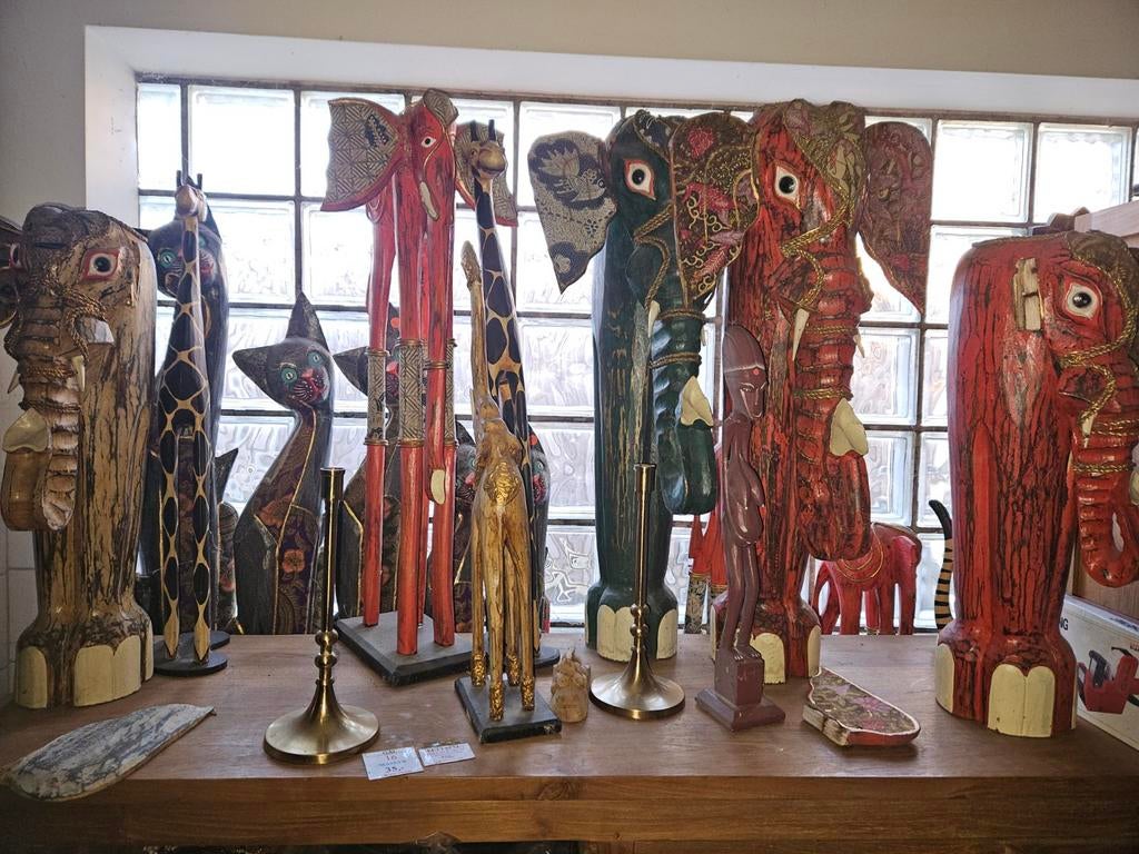 Houten Olifanten en Meer - Handgesneden Decoratie, Ophalen, Gebruikt, Dier