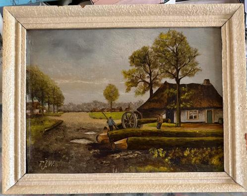 Boerderij met mallejan, Antiek en Kunst, Kunst | Schilderijen | Klassiek, Ophalen of Verzenden