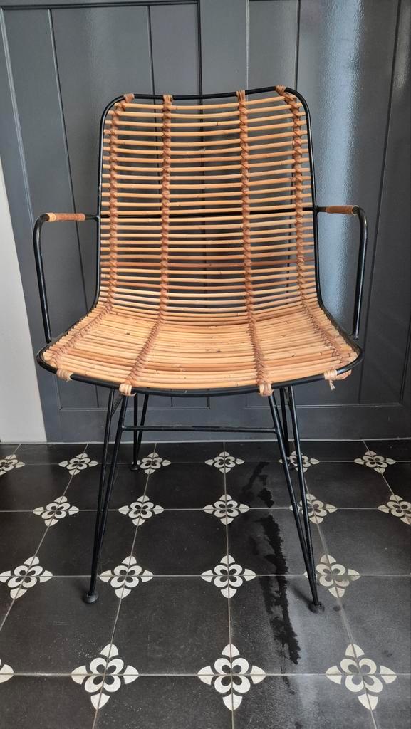 6 rotan eetkamerstoelen, Huis en Inrichting, Stoelen, Gebruikt, Vijf, Zes of meer stoelen, Metaal, Riet of Rotan, Bruin, Ophalen