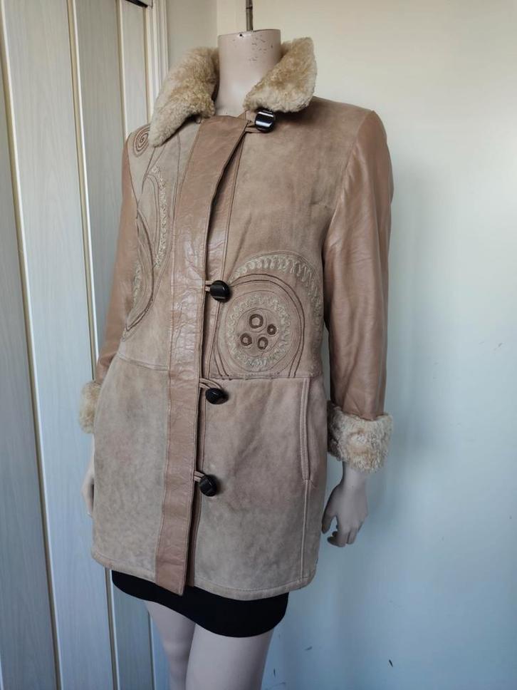 La Matta lammy coat leren jas maat M/38, Kleding | Dames, Jassen | Winter, Zo goed als nieuw, Maat 38/40 (M), Beige, Ophalen of Verzenden