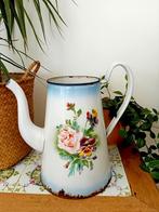 Vintage emaille Franse koffiepot kan met bloemen, Antiek en Kunst, Ophalen of Verzenden