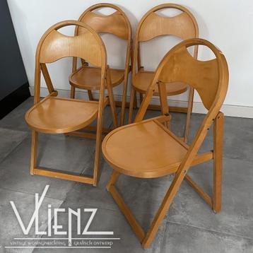 Vier vintage, Midcentury houten klapstoelen OTK 25, stoelen beschikbaar voor biedingen