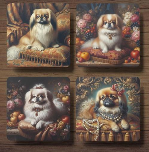 Pekinees Barok onderzetters met houder, Huis en Inrichting, Woonaccessoires | Onderzetters, Nieuw, Glas of Kopje, Ophalen of Verzenden