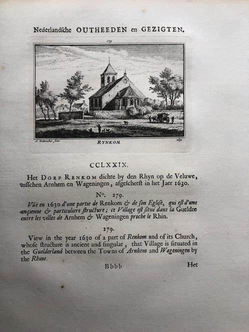 279 / Renkum Rijnkom Kopergravure 1733, Antiek en Kunst, Kunst | Etsen en Gravures, Ophalen of Verzenden