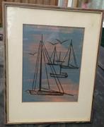Frans Mandos (1910-1977) bootjes ~1950, inkt/gouache, Antiek en Kunst, Kunst | Schilderijen | Klassiek, Ophalen of Verzenden