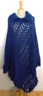 Handmade knitwear boho lange blauwe poncho! XL/one size, Blauw, Maat 42/44 (L), Zo goed als nieuw, Verzenden