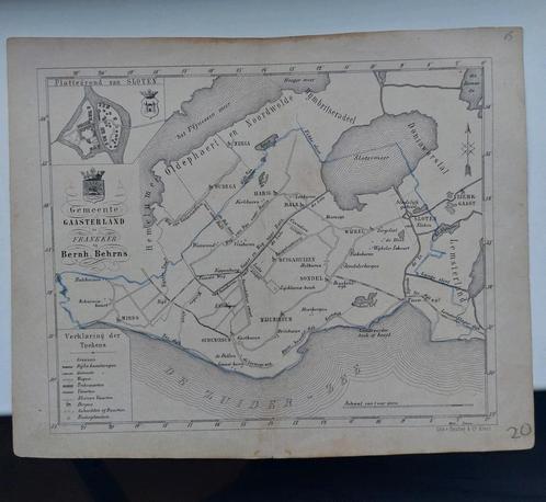 15 / Gemeente Gaasterland met plattegrond Sloten litho 1861, Antiek en Kunst, Kunst | Litho's en Zeefdrukken, Ophalen of Verzenden