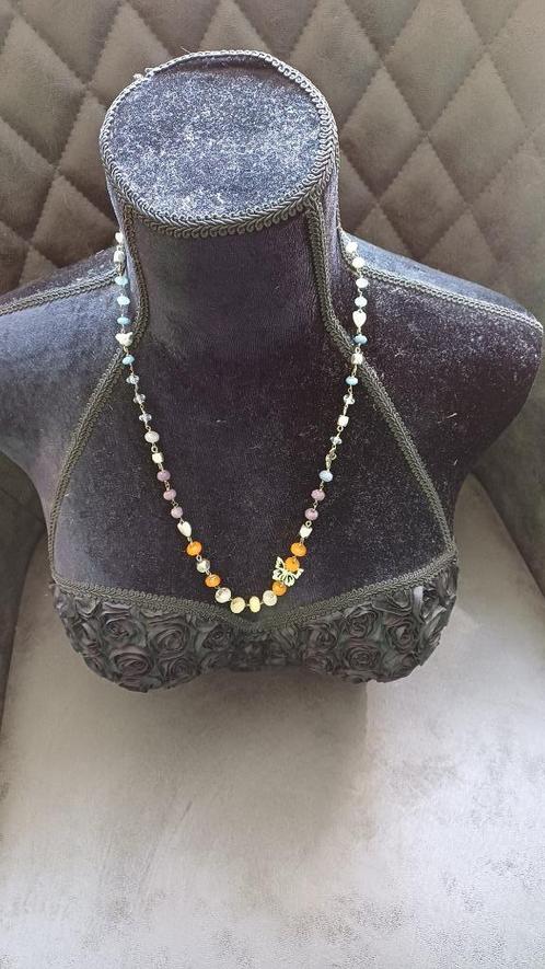 Fossil ketting met edelstenen en zilver kleurige accenten, Sieraden, Tassen en Uiterlijk, Kettingen, Zo goed als nieuw, Overige materialen