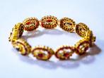 14 karaat gouden vintage dames armband bezet met granaten, Ophalen, Zo goed als nieuw, Met edelsteen, Goud