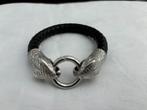 Mannen armband met RVS dubbele draak hoofden sluiting 23 cm., Ophalen of Verzenden, Gebruikt, Zwart, Zilver