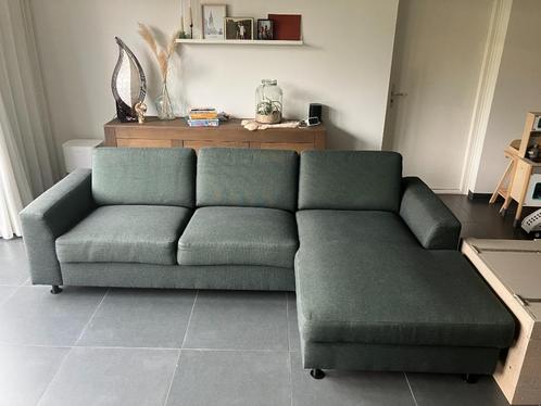 Chaise longue bank - donkergroen - met opbergruimte, Huis en Inrichting, Banken | Bankstellen, Zo goed als nieuw, Hoekbank, Vierpersoons of meer