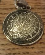 925 zilveren Azteken kalender hanger met ketting  heren, Ophalen of Verzenden