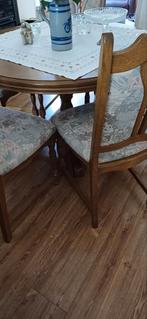 Eetkamerset 4 stoelen en ronde uittrekbare tafel, Huis en Inrichting, Gebruikt, Ophalen of Verzenden, Vijf personen of meer, Eikenhout