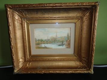 Aquarel 19e eeuw Engels riverview antiek beschikbaar voor biedingen