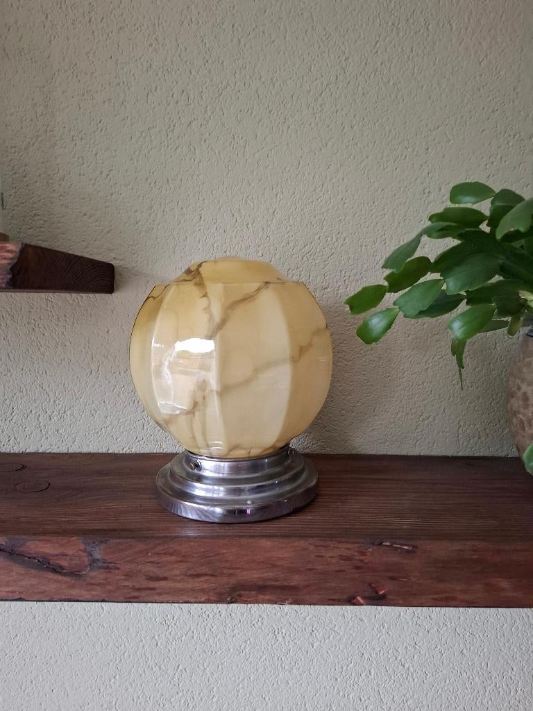 Vintage plafondlamp Art deco marmer, Huis en Inrichting, Lampen | Plafondlampen, Ophalen of Verzenden, Gebruikt, Glas, Art deco