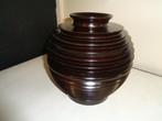 Bruine houten geribbelde pot/vaas, Huis en Inrichting, Woonaccessoires | Overige, Ophalen of Verzenden, Nieuw