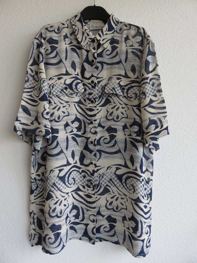 Delmod blouse donkerblauw met beige figuren maat 40, Maat 38/40 (M), Blauw, DelMod, Ophalen of Verzenden