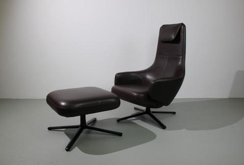 Vitra Repos fauteuil met ottoman, Chocolate bruin, Huis en Inrichting, Fauteuils, Nieuw, Leer, Metaal, 50 tot 75 cm, Minder dan 75 cm