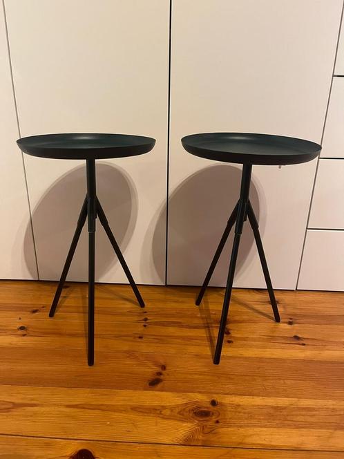 Set Bijzettafels Driepoot Donker Groen-Blauw, Huis en Inrichting, Tafels | Bijzettafels, Gebruikt, Rond, 45 tot 60 cm, Minder dan 55 cm