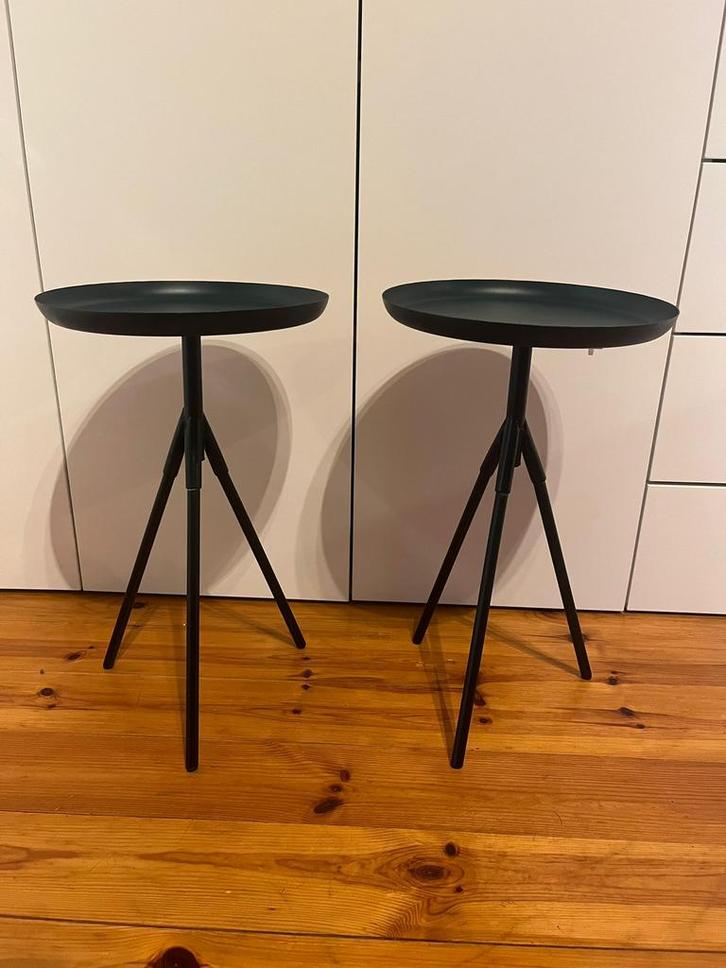 Set Bijzettafels Driepoot Donker Groen-Blauw, Huis en Inrichting, Tafels | Bijzettafels, Gebruikt, Rond, 45 tot 60 cm, Minder dan 55 cm
