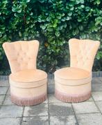 Vintage crèmekleurige fluwelen boudoirstoel met franjes x 2, Ophalen of Verzenden, Zo goed als nieuw, Overige kleuren, Eén