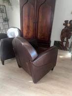 2 Bruine Leren Fauteuils - Gebruikt, Huis en Inrichting, Fauteuils, Ophalen, Gebruikt, Minder dan 75 cm, Leer