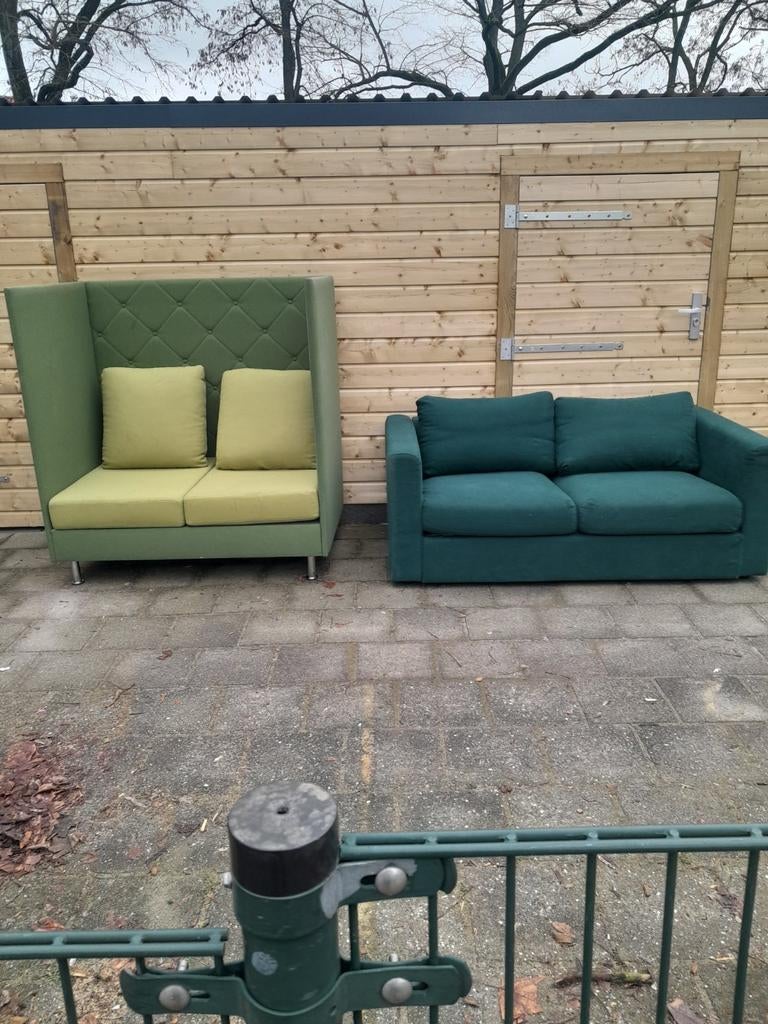Groene banken +groene 2 zits bank, Ophalen, Gebruikt, Hoekbank, 75 tot 100 cm