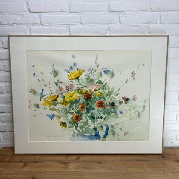 Olav Cleofas van Overbeek (1946)- Aquarel Abstract Bloemstuk beschikbaar voor biedingen