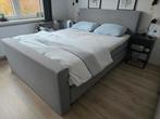 Boxspring 200x160 cm met hoofd- en voetbord en topper, Ophalen, Gebruikt, Tweepersoons, Grijs