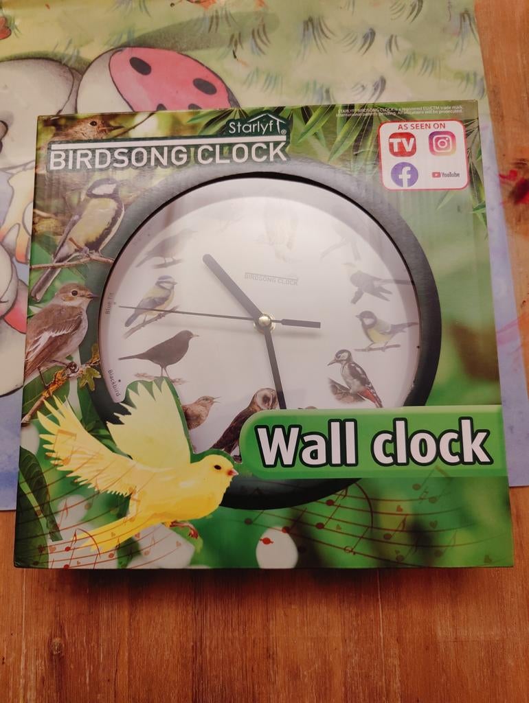Vogelgeluiden Wandklok - Nieuw in doos!, Ophalen of Verzenden, Nieuw, Analoog, Wandklok