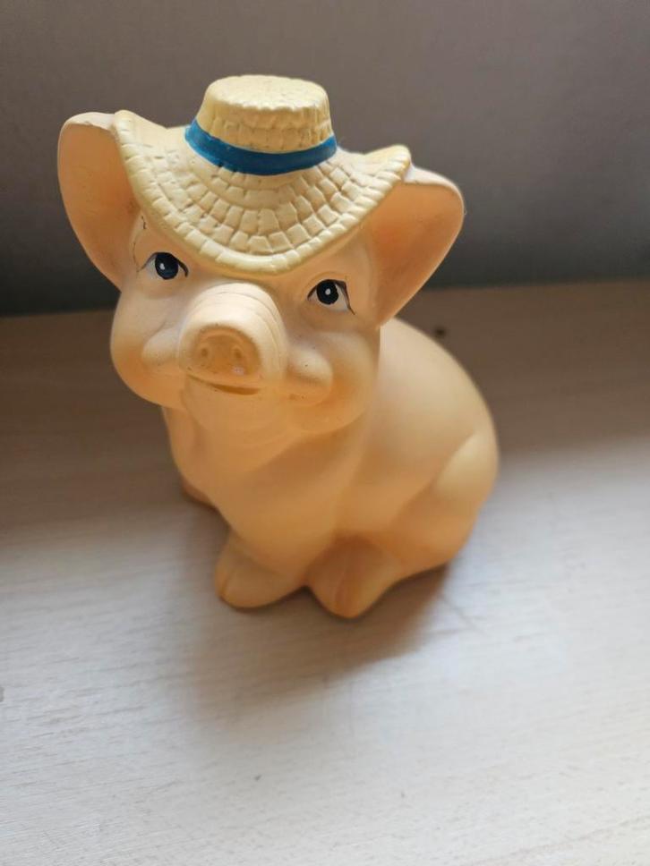 Spaarvarken met hoed, Verzamelen, Spaarpotten, Gebruikt, Dier, Steen, Aardewerk of Keramiek, Ophalen of Verzenden