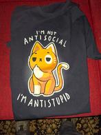 T-shirt: I'm not Antisocial I'm Antistupid XL, Ophalen of Verzenden, Zo goed als nieuw, Maat 56/58 (XL), Zwart