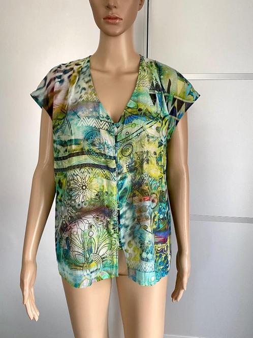 J256 Erfo maat L=42 blouse top groen/blauw, Kleding | Dames, Blouses en Tunieken, Zo goed als nieuw, Maat 42/44 (L), Blauw, Ophalen of Verzenden