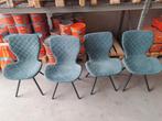 Set van 4 groene velvet stoelen met zwarte poten, Ophalen of Verzenden