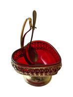 Antieke Hartvormige Gouden Suiker/Jamkom met Lepel, Ophalen of Verzenden