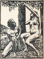 Karl Hänny (1879 -1972). Houtsnede 'Adam en Eva' ~1925. Ges, Antiek en Kunst, Ophalen of Verzenden