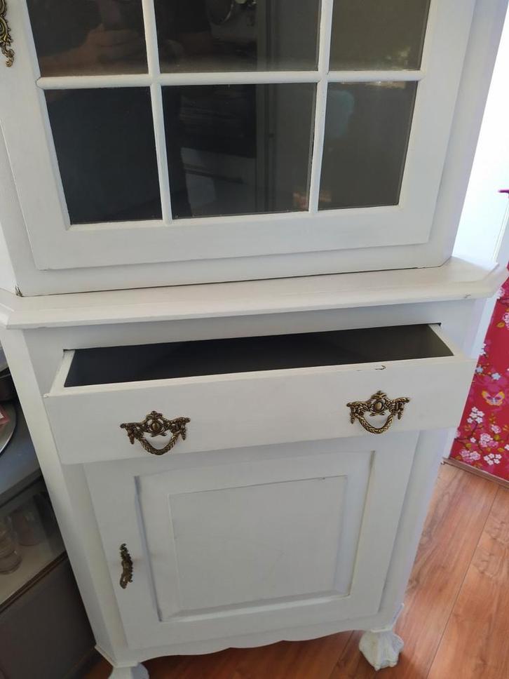 Witte hoekkast met glas en lade, Huis en Inrichting, Kasten | Buffetkasten, Gebruikt, 150 tot 200 cm, 50 tot 100 cm, 50 tot 75 cm