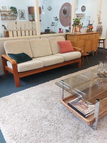 Vintage bank Deens teak beige - driezits beschikbaar voor biedingen