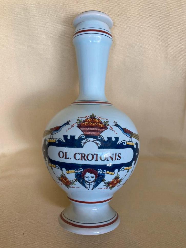 Apothekerspot Delfts Blauwe Vaas - OL. CROTONIS, Antiek en Kunst, Antiek | Keramiek en Aardewerk, Ophalen of Verzenden