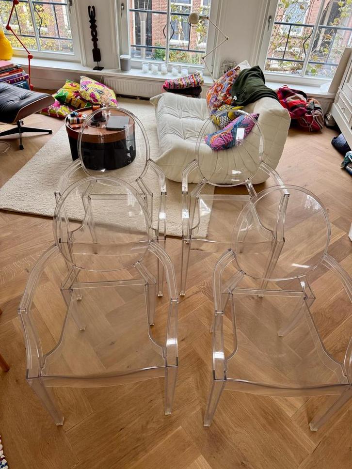 4x Kartell Louis Ghost stoelen Philippe Starck, Huis en Inrichting, Stoelen, Gebruikt, Vier, Kunststof, Overige kleuren, Ophalen