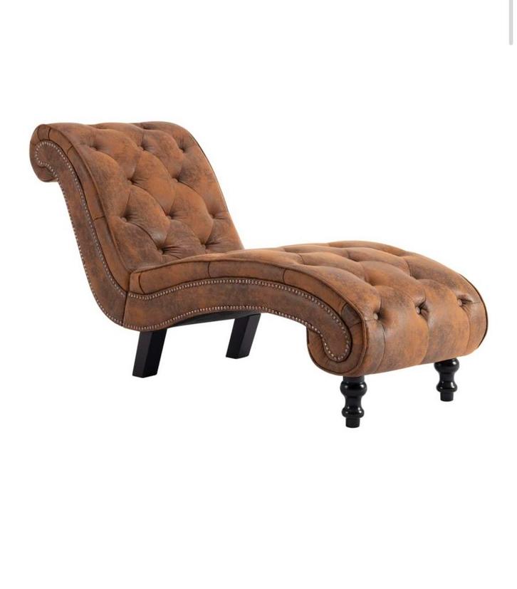 Chaise longue kunstsuède bruin, nieuw in doos, Huis en Inrichting, Banken | Sofa's en Chaises Longues, Zo goed als nieuw, Eenpersoons