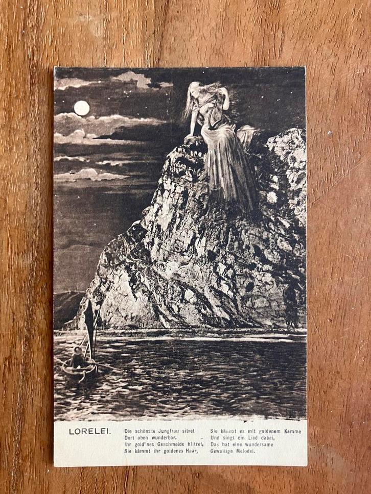 Oude Lorelei prentkaart - Duitsland. Met gedicht., Verzamelen, Ansichtkaarten | Buitenland, Ongelopen, Duitsland, Voor 1920, Ophalen of Verzenden