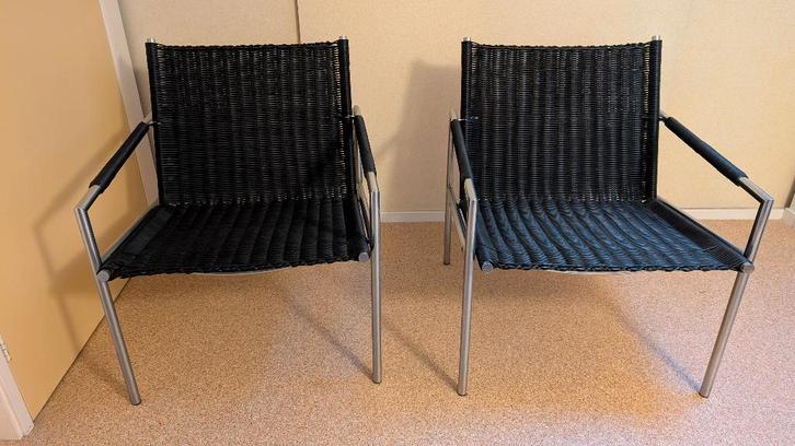 2 fauteuils 't Spectrum, Huis en Inrichting, Fauteuils, Gebruikt, Metaal, Riet of Rotan, 50 tot 75 cm, Minder dan 75 cm, Ophalen