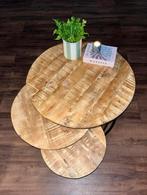 Mango hout salon tafel 3X, Huis en Inrichting, Tafels | Salontafels, Rond, Zo goed als nieuw, Minder dan 50 cm, 50 tot 100 cm