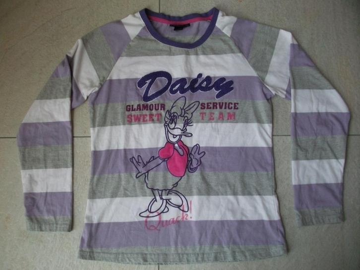 Disneyland longsleeve Katrien Duck grijs /lila gestreept 164, Kinderen en Baby's, Kinderkleding | Maat 164, Zo goed als nieuw
