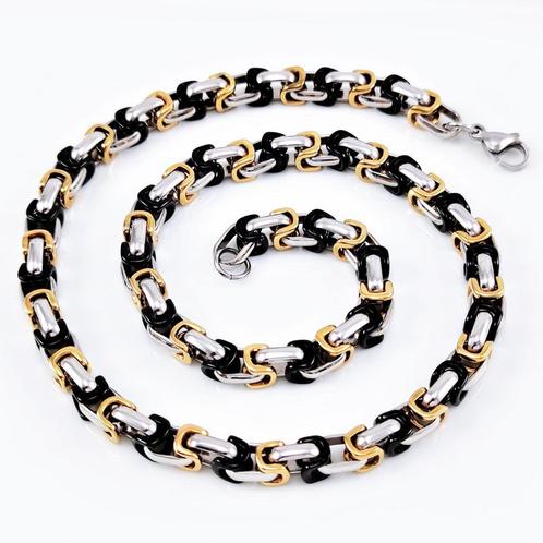 55cm 7,5mm Koningsketting Heren Goudkleur-Zilverkleur  RVS, Sieraden, Tassen en Uiterlijk, Kettingen, Nieuw, Overige materialen