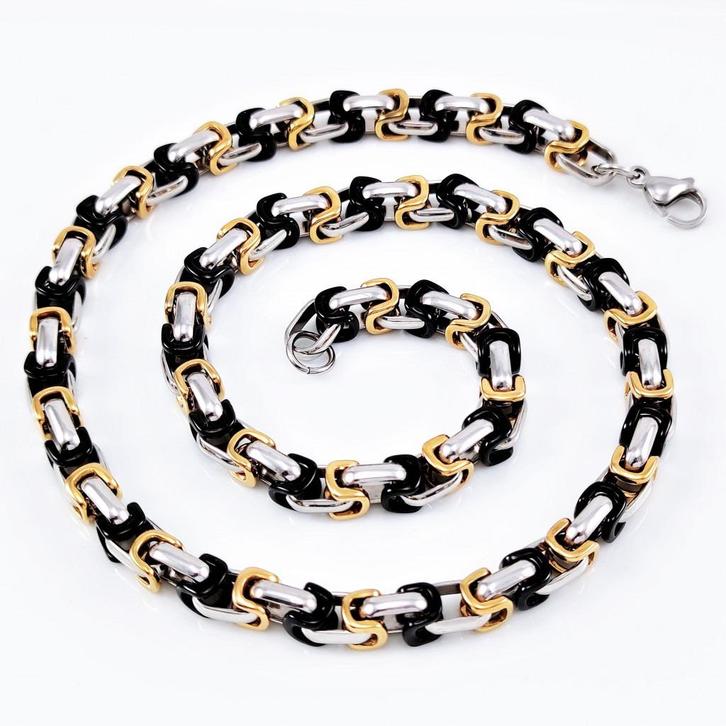 55cm 7,5mm Koningsketting Heren Goudkleur-Zilverkleur  RVS, Sieraden, Tassen en Uiterlijk, Kettingen, Nieuw, Overige materialen