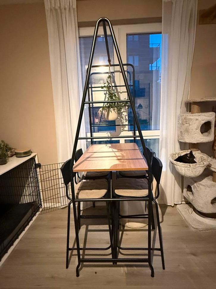IKEA HÅVERUD / STIG bartafel set met 4 krukken, Huis en Inrichting, Complete eetkamers, Zo goed als nieuw, 4 tot 6 stoelen, Ophalen